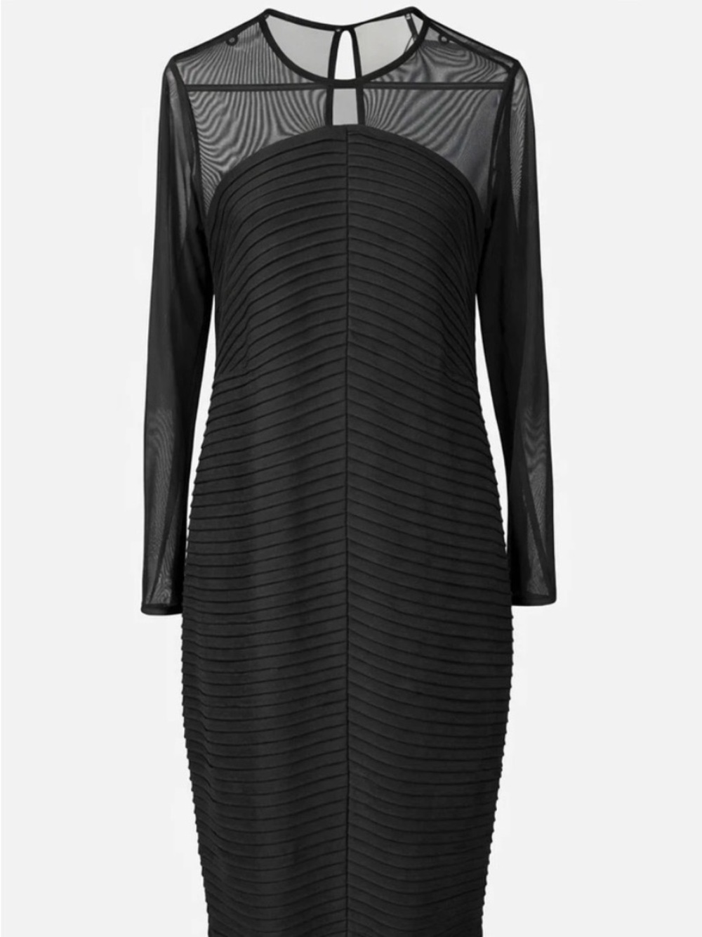Calvin Klein Black Long-Sleeve Mesh Paneled Midi Dress